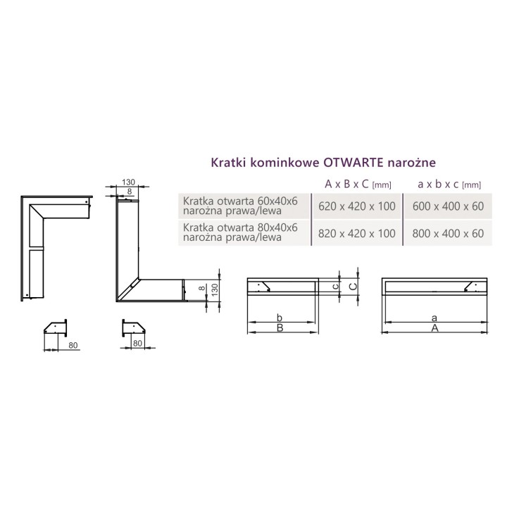 Open ventilation bar left corner  80x40x6cm white