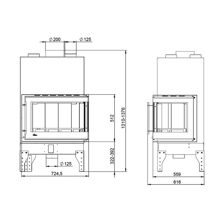 UNIFLAM 760 EVO PBS gięta prawa boczna szyba ref. 260-172-GS