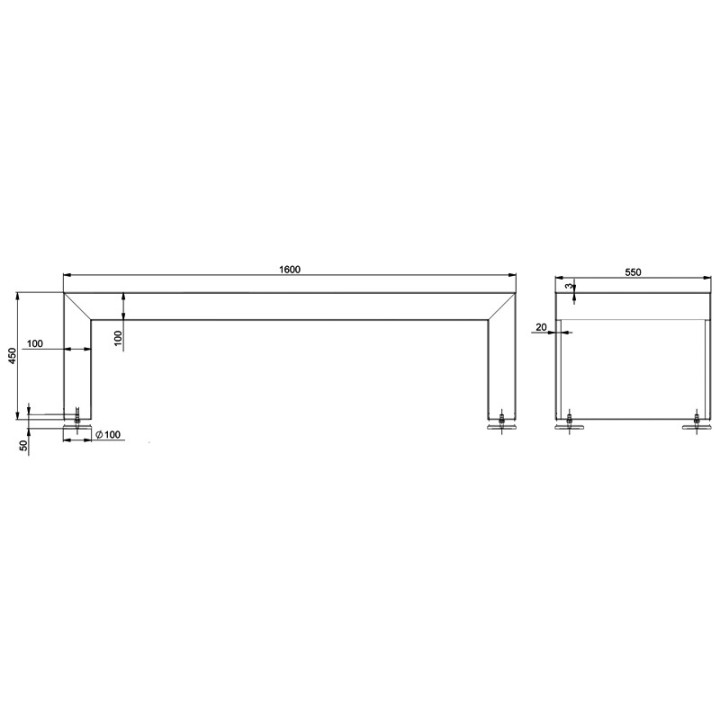 Ława stalowa 1600x450x550mm grafit ref. 6961-28