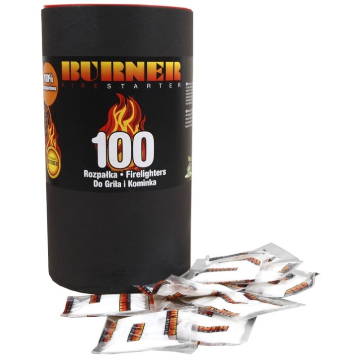 Rozpałka BURNER do kominka lub grilla (tuba 100 saszetek)