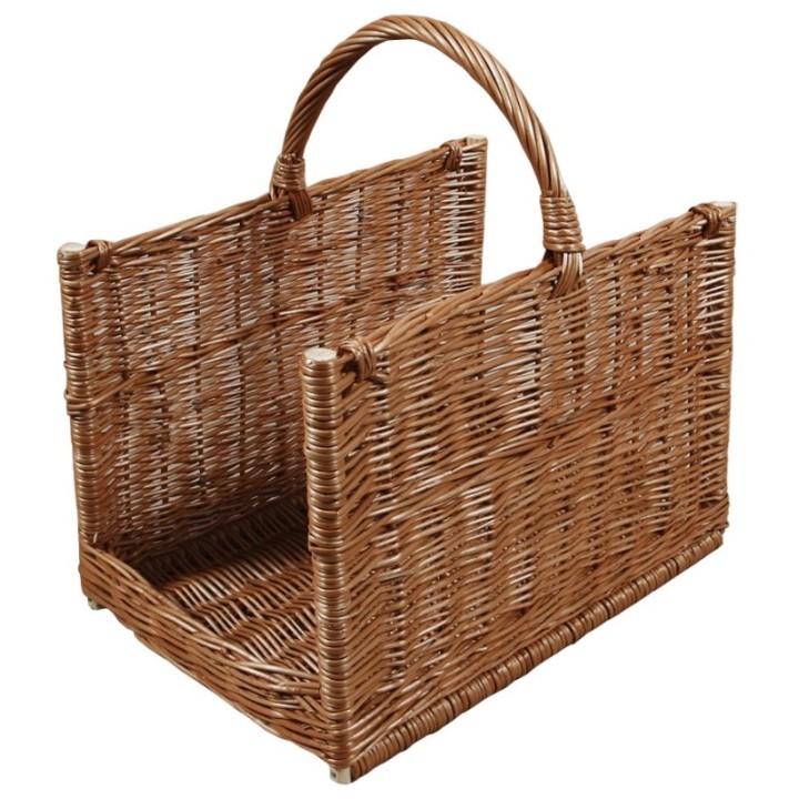 Panier à bûches en osier droit clair