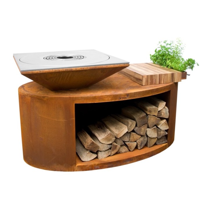 Palenisko-grill ogrodowy Artiss G3 corten, blat drewniany, płyta ze stali węglowej ref. 2605-03