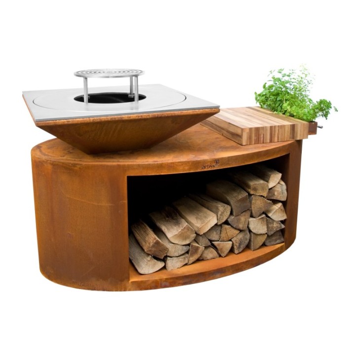 Palenisko-grill ogrodowy Artiss G3 corten, blat drewniany, płyta ze stali węglowej ref. 2605-03