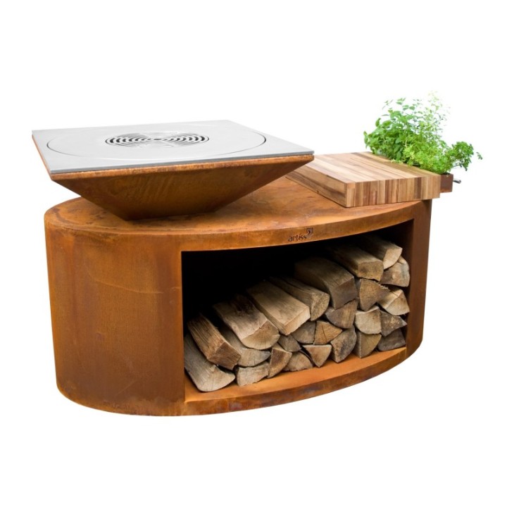 Palenisko-grill ogrodowy Artiss G3 corten, blat drewniany, płyta ze stali węglowej ref. 2605-03