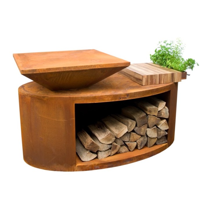 Palenisko-grill ogrodowy Artiss G3 corten, blat drewniany, płyta ze stali węglowej ref. 2605-03
