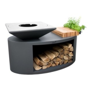 Palenisko-grill ogrodowy Artiss G3 grafit, blat drewniany, płyta ze stali węglowej ref. 2605-13