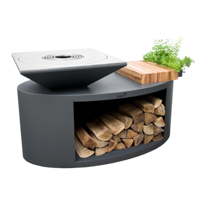 Palenisko-grill ogrodowy Artiss G3 grafit, blat drewniany, płyta ze stali węglowej ref. 2605-13