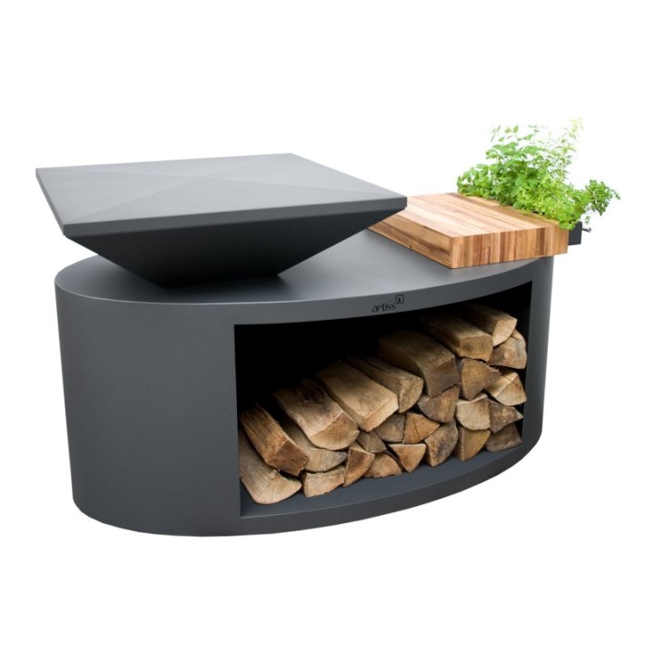 Palenisko-grill ogrodowy Artiss G3 grafit, blat drewniany, płyta ze stali węglowej ref. 2605-13
