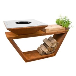 Palenisko-grill ogrodowy Artiss G4 corten, blat drewniany, płyta ze stali węglowej ref. 2605-04