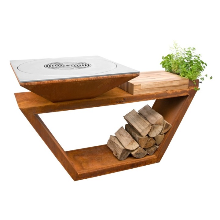 Palenisko-grill ogrodowy Artiss G4 corten, blat drewniany, płyta ze stali węglowej ref. 2605-04
