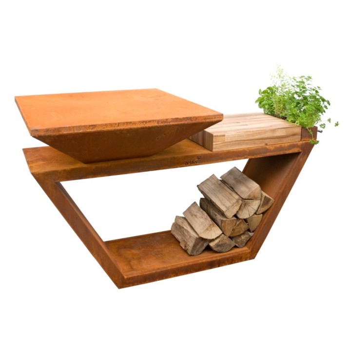 Palenisko-grill ogrodowy Artiss G4 corten, blat drewniany, płyta ze stali węglowej ref. 2605-04