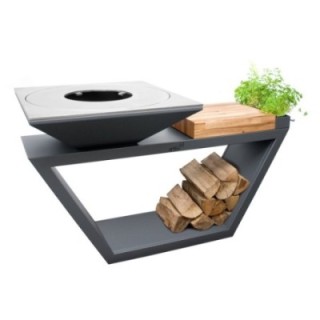 Palenisko-grill ogrodowy Artiss G4 grafit, blat drewniany, płyta ze stali węglowej ref. 2605-14