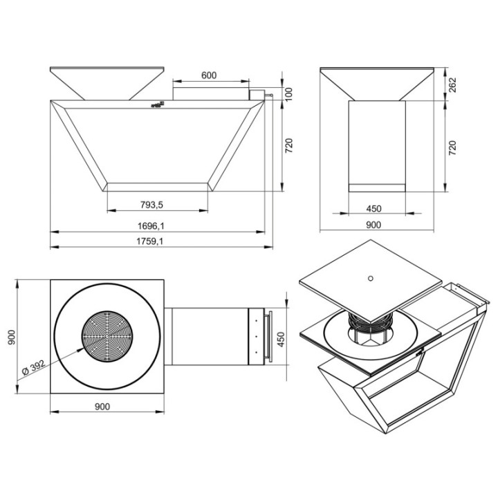 Garden barbecue-firepit Artiss G4 graphite ref. 2605-14