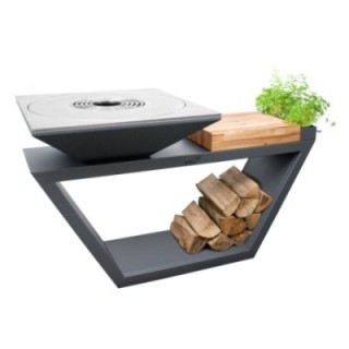 Palenisko-grill ogrodowy Artiss G4 grafit, blat drewniany, płyta ze stali węglowej ref. 2605-14