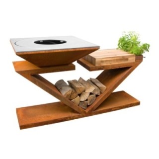 Palenisko-grill ogrodowy Artiss G5 corten, blat drewniany, płyta ze stali węglowej ref. 2605-05