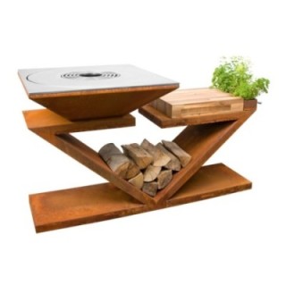Palenisko-grill ogrodowy Artiss G5 corten, blat drewniany, płyta ze stali węglowej ref. 2605-05