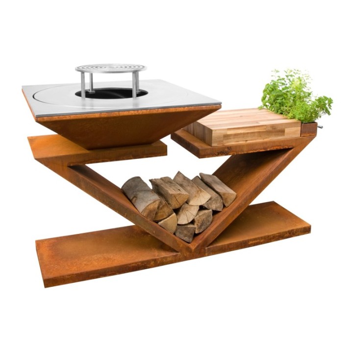 Palenisko-grill ogrodowy Artiss G5 corten, blat drewniany, płyta ze stali węglowej ref. 2605-05