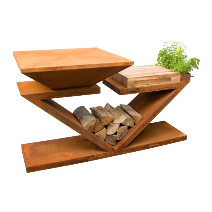 Palenisko-grill ogrodowy Artiss G5 corten, blat drewniany, płyta ze stali węglowej ref. 2605-05