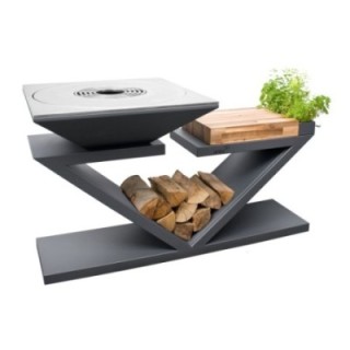 Palenisko-grill ogrodowy Artiss G5 grafit, blat drewniany, płyta ze stali węglowej ref. 2605-15