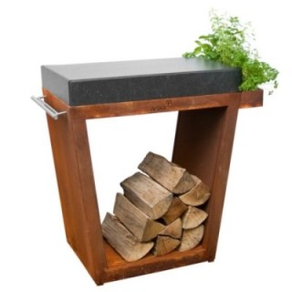 Stolik Artiss trapez duży80x45x91cm corten,blat kwarcytowy ref.2604-42