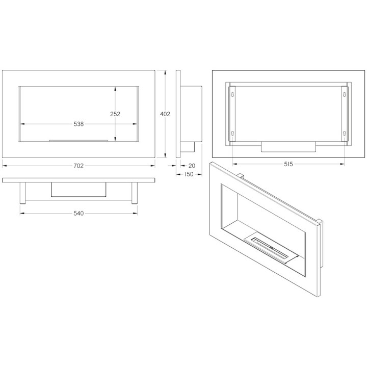 Biofireplace UNIFLAM 70x40cm white matt ref. BIO2-70x40-B