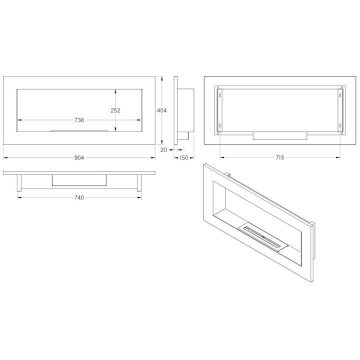 Biofireplace UNIFLAM 90x40cm white matt ref. BIO2-90x40-B