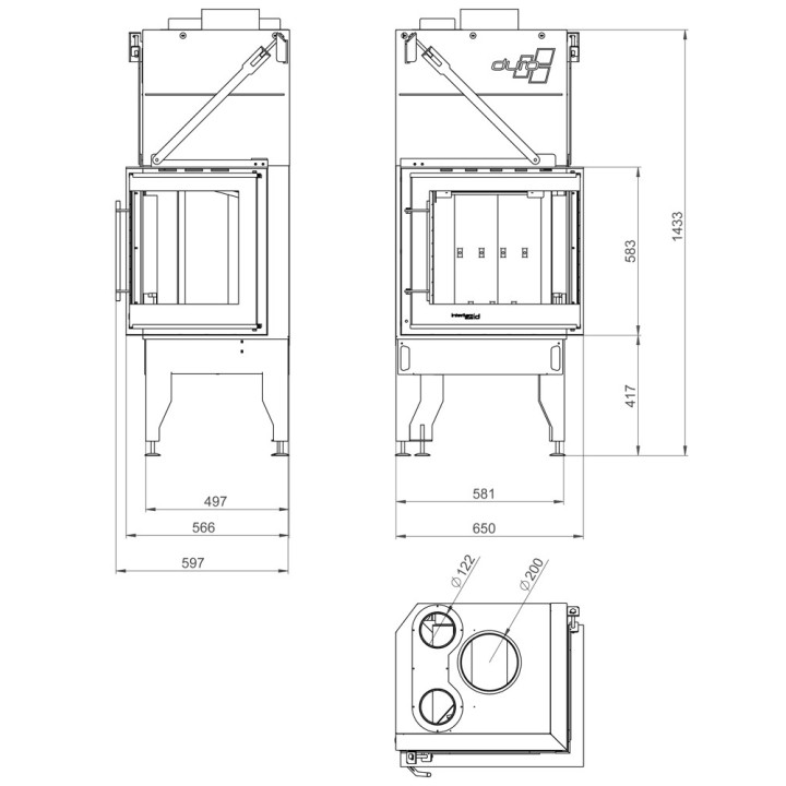 Kamineinsatz UNIFLAM 660 DURO rechte Seitenansicht, ref. 837-008