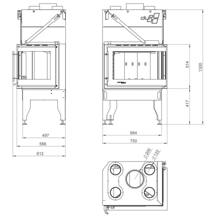 Wkład kominkowy UNIFLAM 760 DURO prawa boczna szyba ref. 837-019
