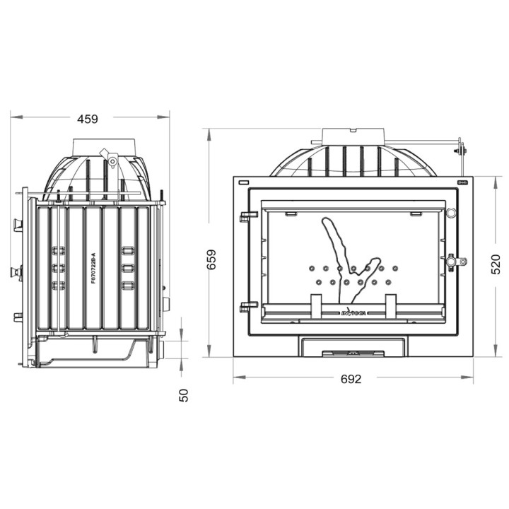 Foyer INVICTA 700 MILOS ECO avec volet, alimentation en air  9770-04