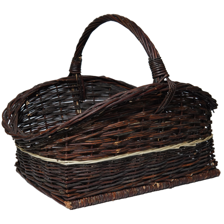Wood basket wicker straight dark with bright fibers
