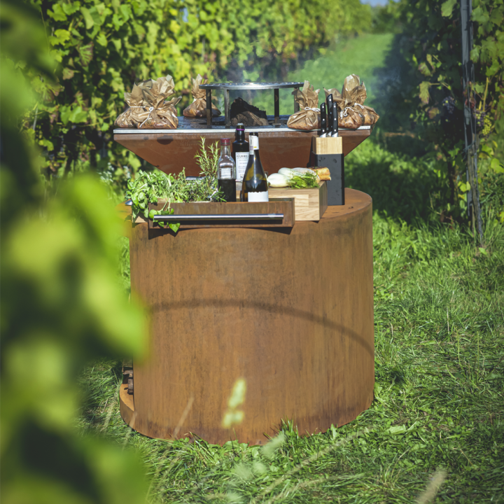Palenisko-grill ogrodowy Artiss G3 corten, blat drewniany, płyta ze stali węglowej ref. 2605-03