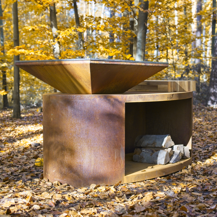 Palenisko-grill ogrodowy Artiss G3 corten, blat drewniany, płyta ze stali węglowej ref. 2605-03