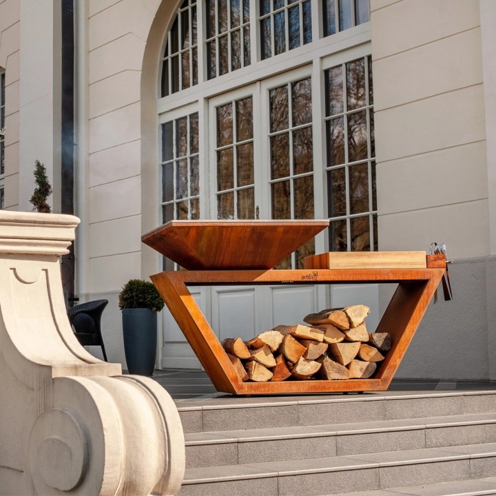 Palenisko-grill ogrodowy Artiss G4 corten, blat drewniany, płyta ze stali węglowej ref. 2605-04
