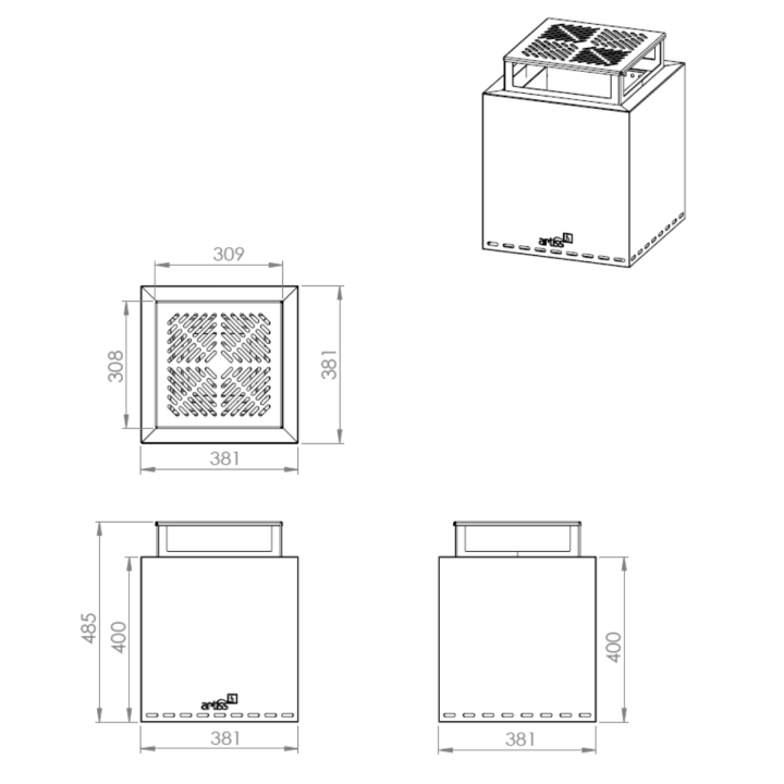 ARTISS smokeless firepit Z1 graphite + grate ref. 2609-11