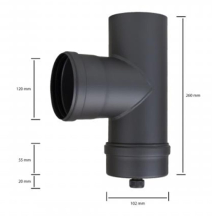 Pellet T-Stück 90° mit Kondensatkappe 80mm | Abgasrohr